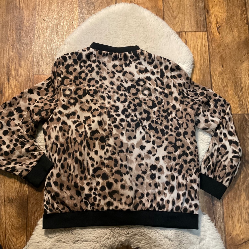Spense Size Large Full Zip Leopard Long Sleeve Jacket Lightweight Womens Pockets - Picture 5 of 7